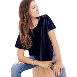 NWOT Madewell Midnight Navy Blue Velvet Butterfly Short Sleeve Blouse Size XS